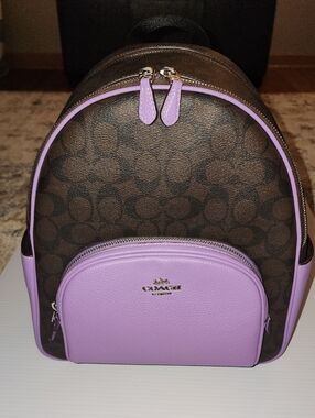 Coach Court Signature Canvas Mini Backpack in Lavender and Brown. E2321-6671.